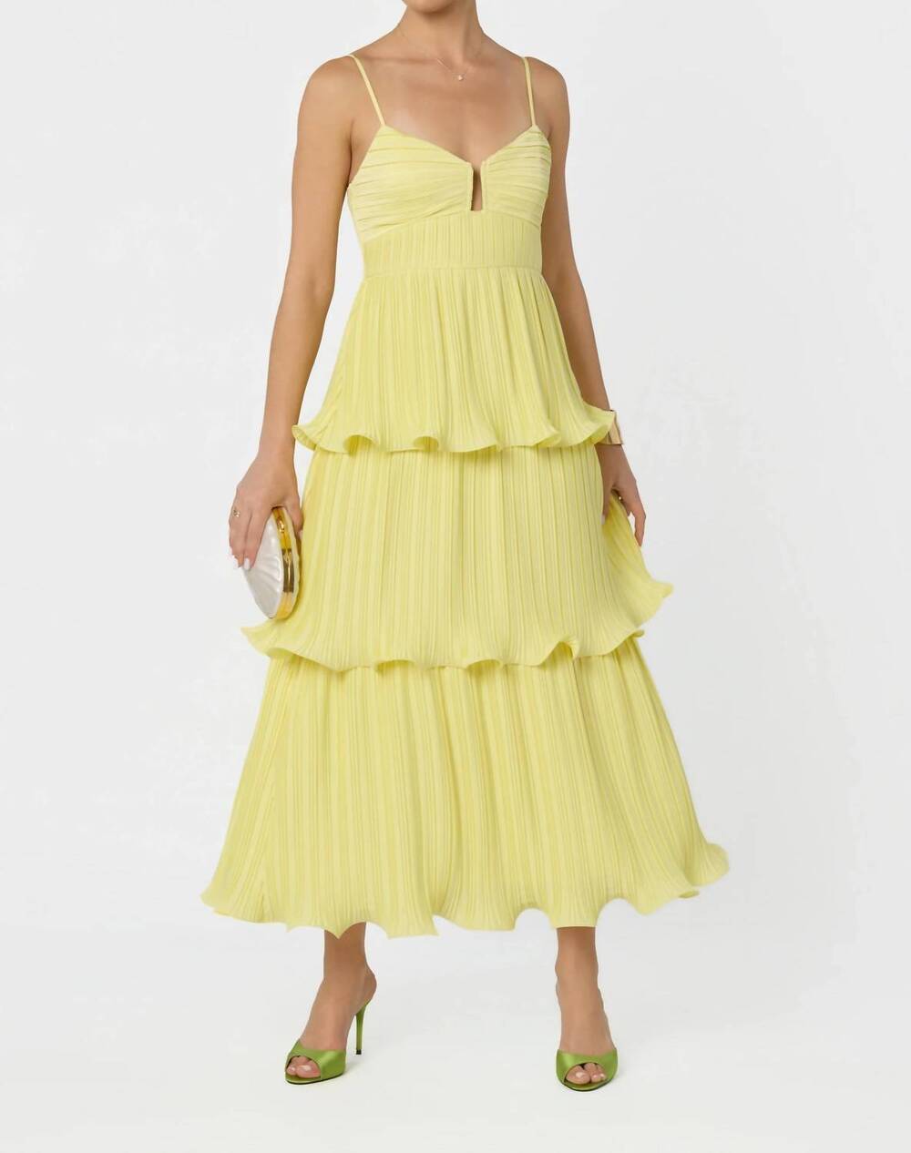 NEW ASTR lupin pleated tiered maxi dress in light yellow